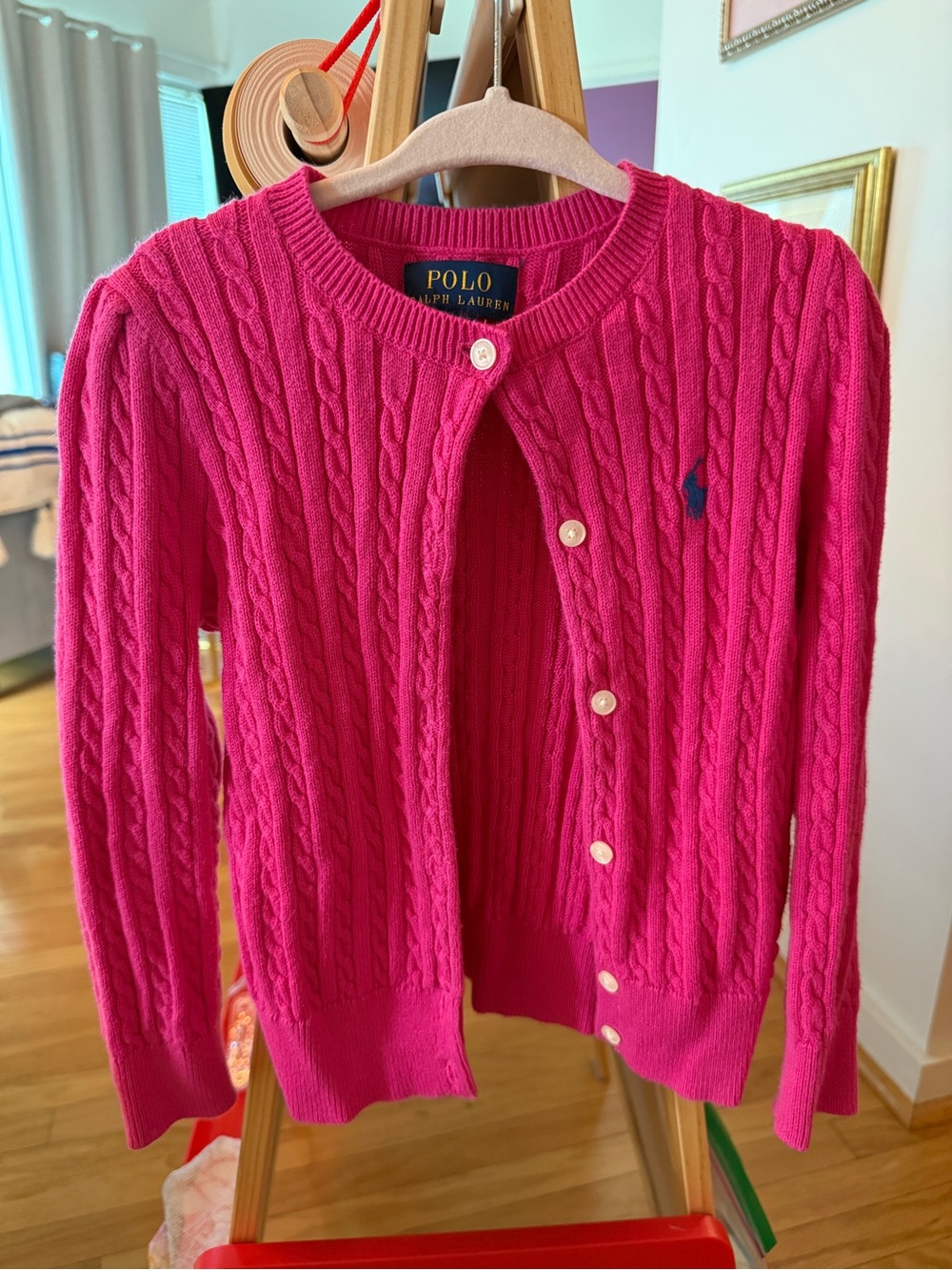 Girls Polo Ralph Lauren Fuschia Cable Knit Cardigan Size 4/4T